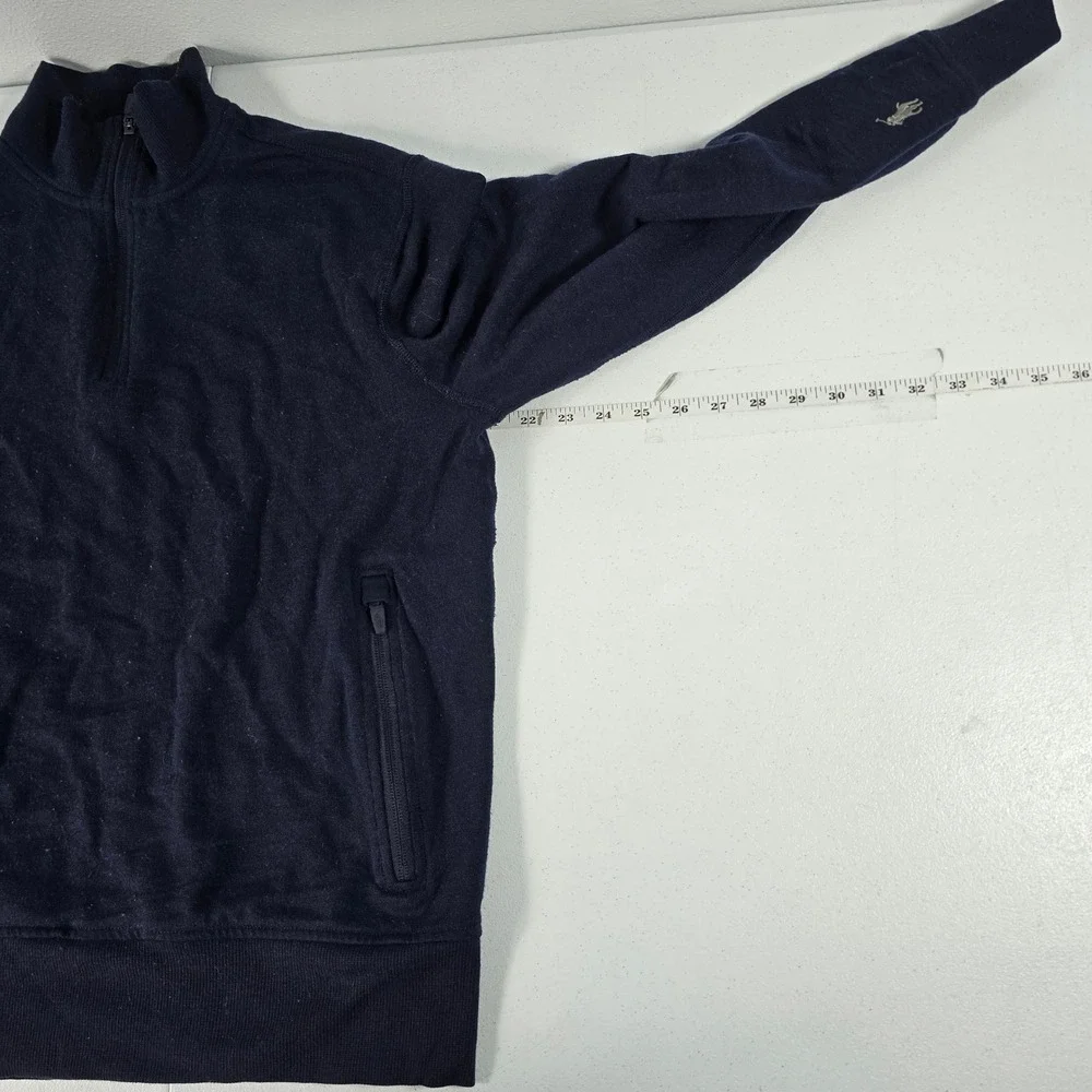 Polo Ralph Lauren Mens‎ Navy Blue 100% Wool Quarter Zip Pullover Sweater Medium